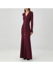 V-neck slim-fit long-sleeved knit dress