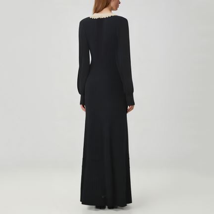 Exquisite color-blocked collared knit dress