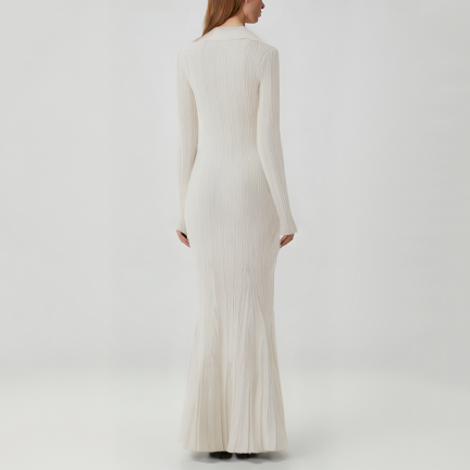 Beaded fitted long-sleeved knit dress