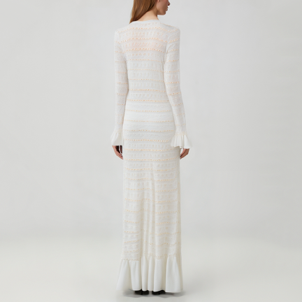 V-neck beaded long-sleeved knit dress