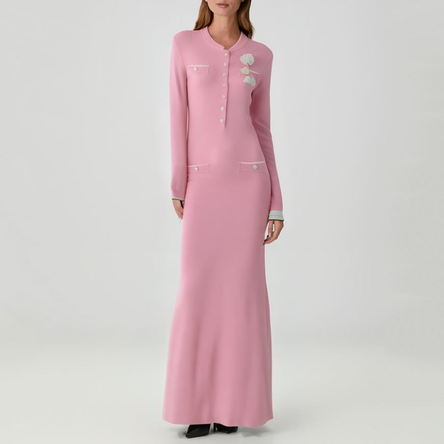 Autumn crochet fitted long-sleeved knit dress