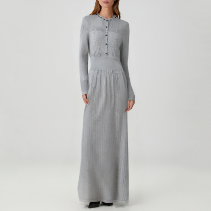 Gray elegant long-sleeved knit dress