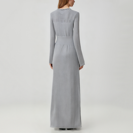 Gray elegant long-sleeved knit dress