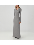 Luxury gray fitted long-sleeved knit dress