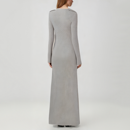 Luxury gray fitted long-sleeved knit dress