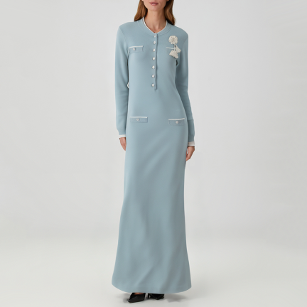 Fashionable corsage long-sleeved knit dress