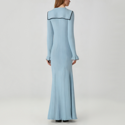 Blue sailor collar long-sleeved knit dress