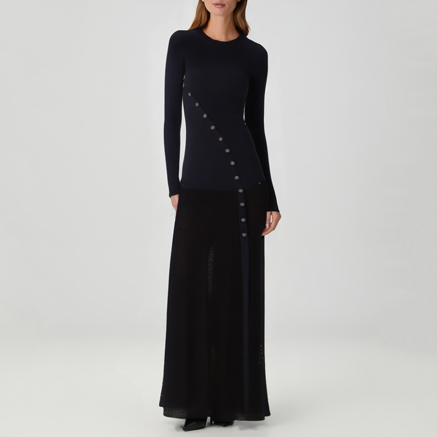 Retro round neck long sleeve knit dress