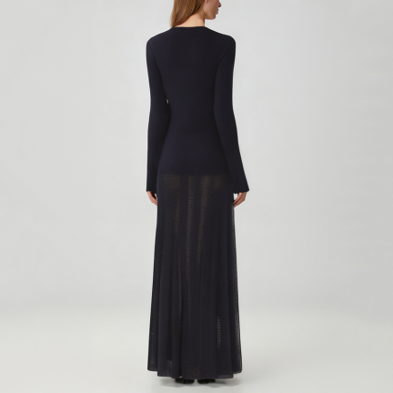 Retro round neck long sleeve knit dress