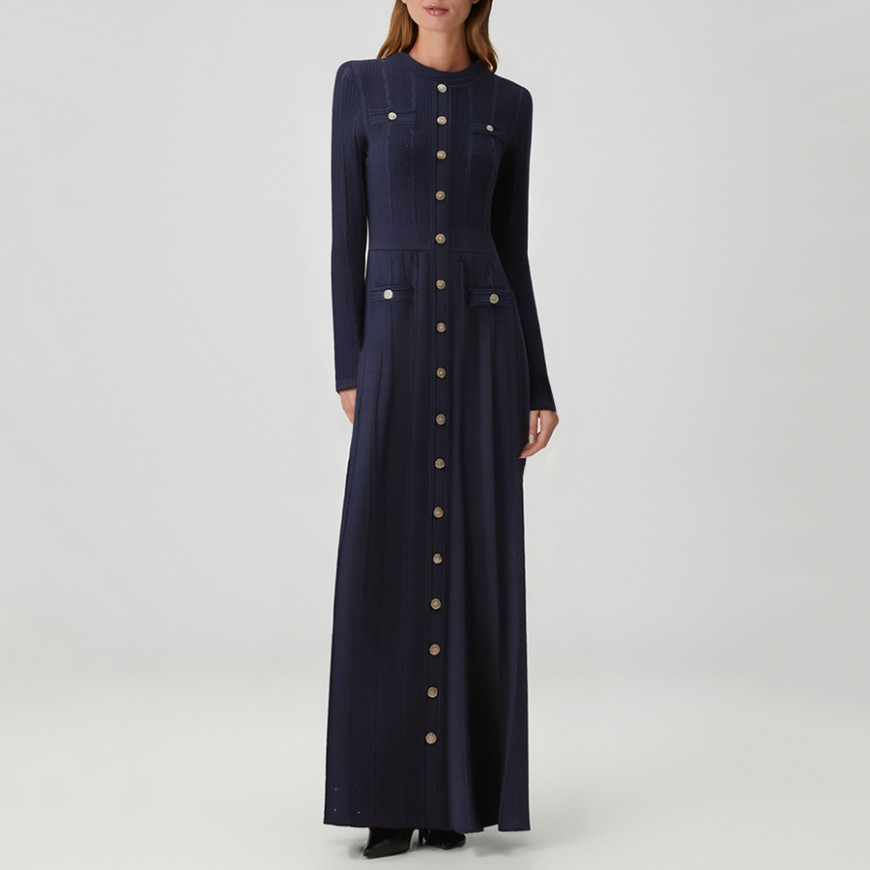 Stylish button-down long-sleeved knit dress