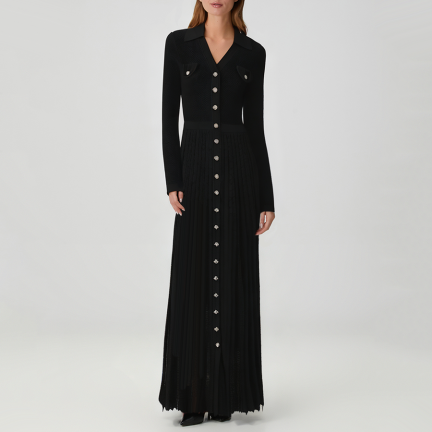 High-quality black long-sleeved knit dress