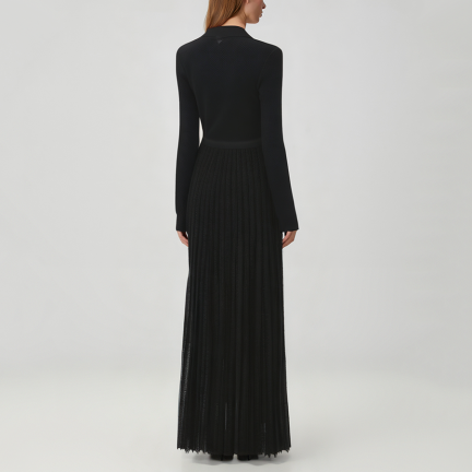 High-quality black long-sleeved knit dress