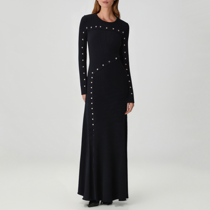 Elegant black side-slit knit dress