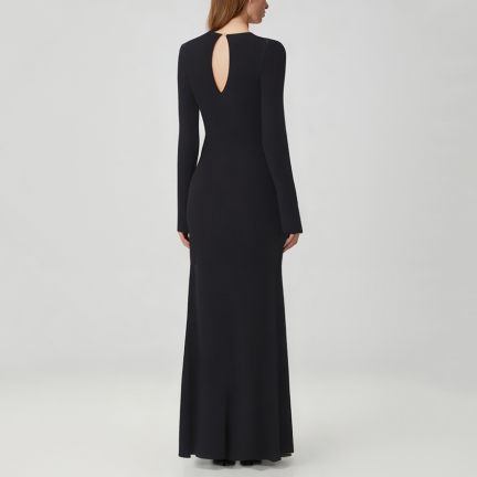 Elegant black side-slit knit dress
