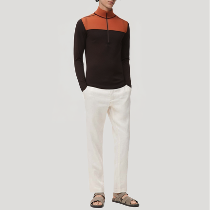 Color-blocked stand-up collar men's thermal top