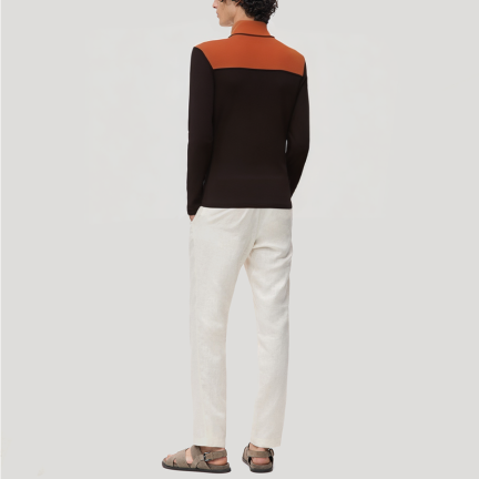 Color-blocked stand-up collar men's thermal top