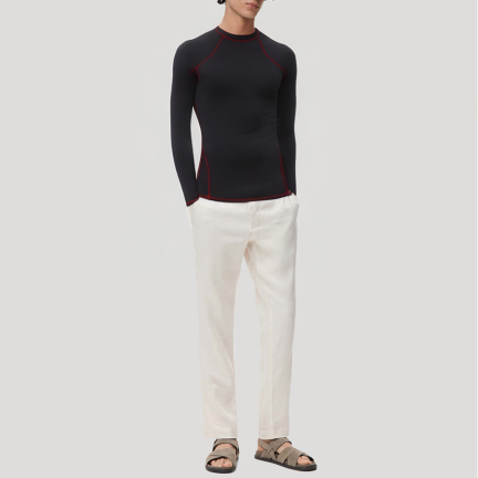 Elastic crew neck seamless men's thermal top