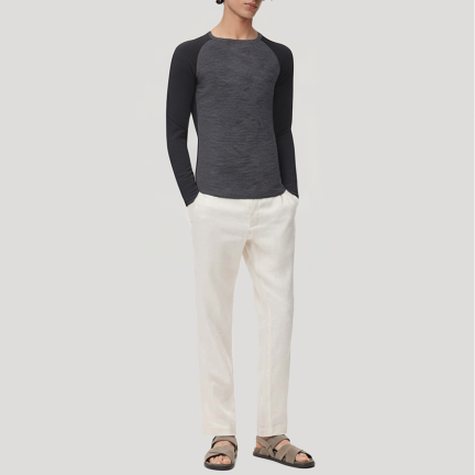 Color-blocked crew neck men's thermal top