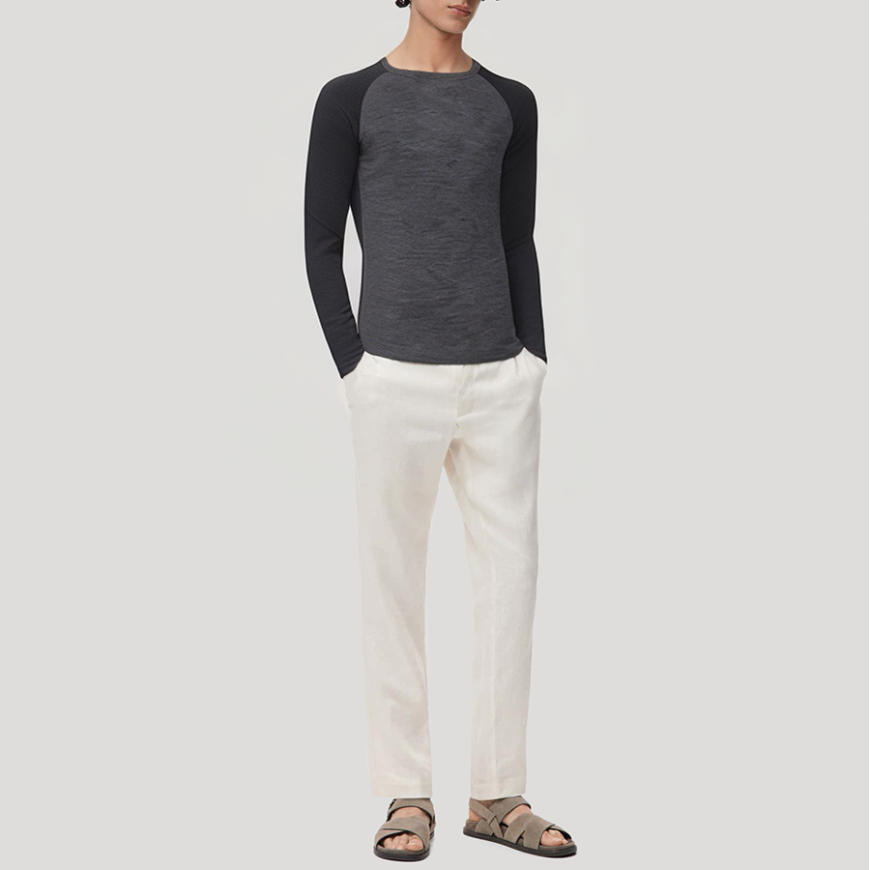 Color-blocked crew neck men's thermal top