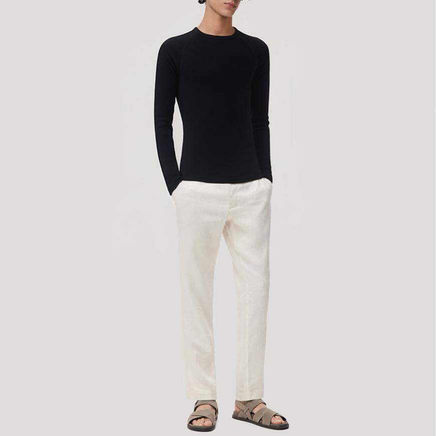 Black round neck slim fit men's thermal top