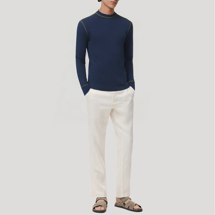 Blue crew neck elastic men's thermal top