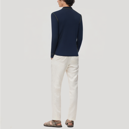 Blue crew neck elastic men's thermal top