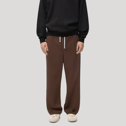 Brown pure cotton men's fleece-lined trousers