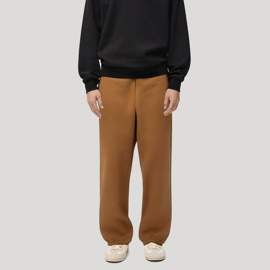 Casual elastic waist men's fleece-lined trousers
