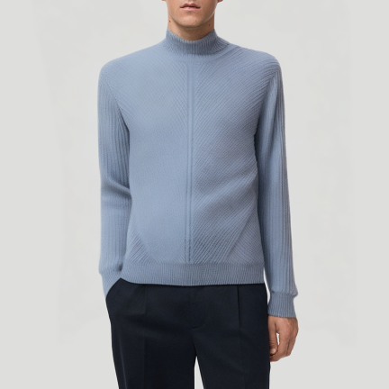 Blue twill knit men's turtleneck sweater