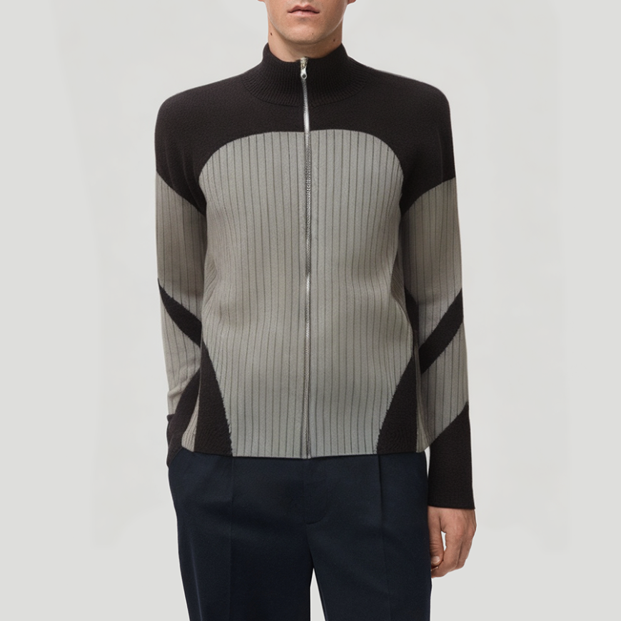 Color-blocked cardigan turtleneck sweater