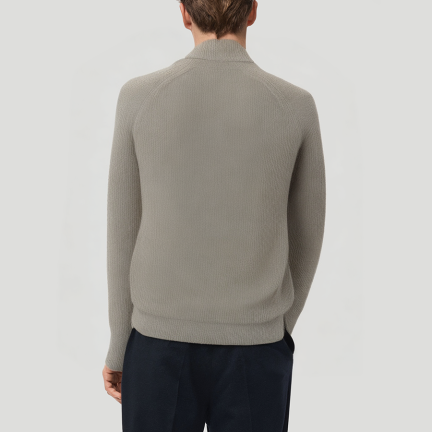 Grey ribbed knit turtleneck sweater for men