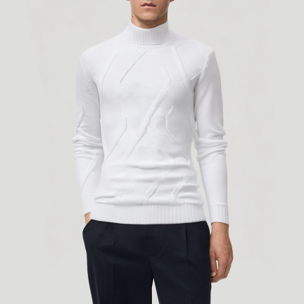 White thick knit men's turtleneck sweater