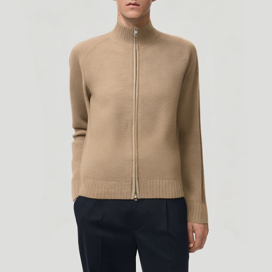 High-quality double-zipper men's turtleneck sweater