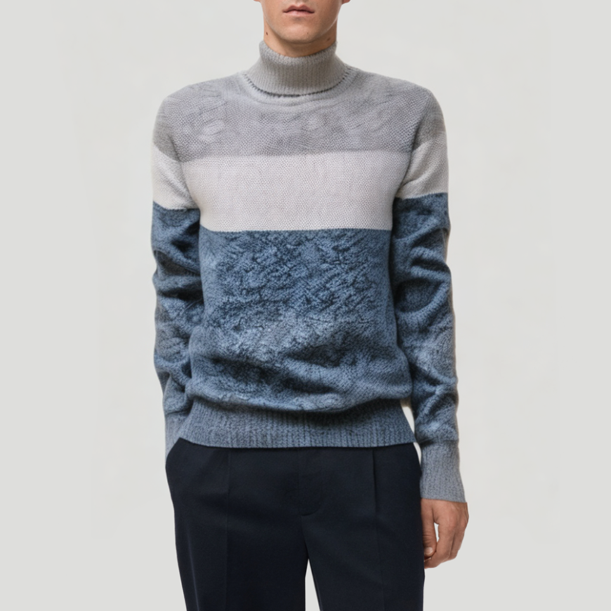 Color-blocked knit turtleneck sweater for men