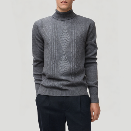 Patterned knitted men's turtleneck sweater