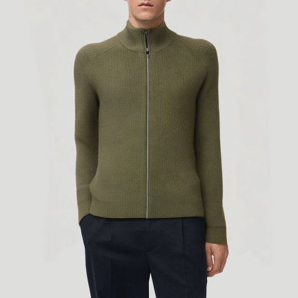 Slim fit zip-up cardigan turtleneck sweater