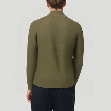 Slim fit zip-up cardigan turtleneck sweater