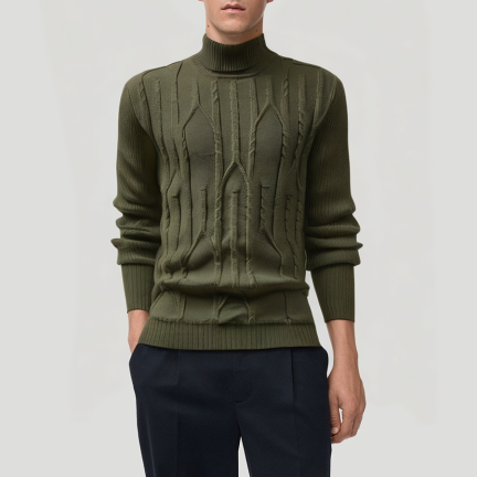 Green slim fit warm men's turtleneck sweater