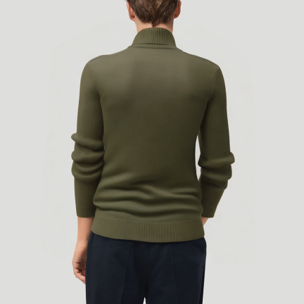 Green slim fit warm men's turtleneck sweater