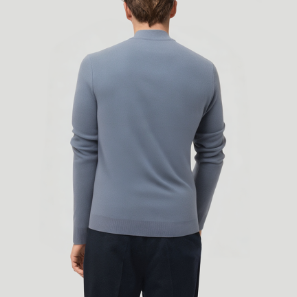 Simple blue knitted turtleneck sweater for men