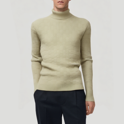Plaid knit warm men's turtleneck sweater