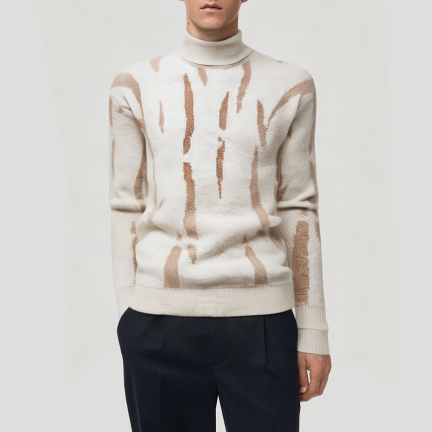 High-quality zebra print men's turtleneck sweater