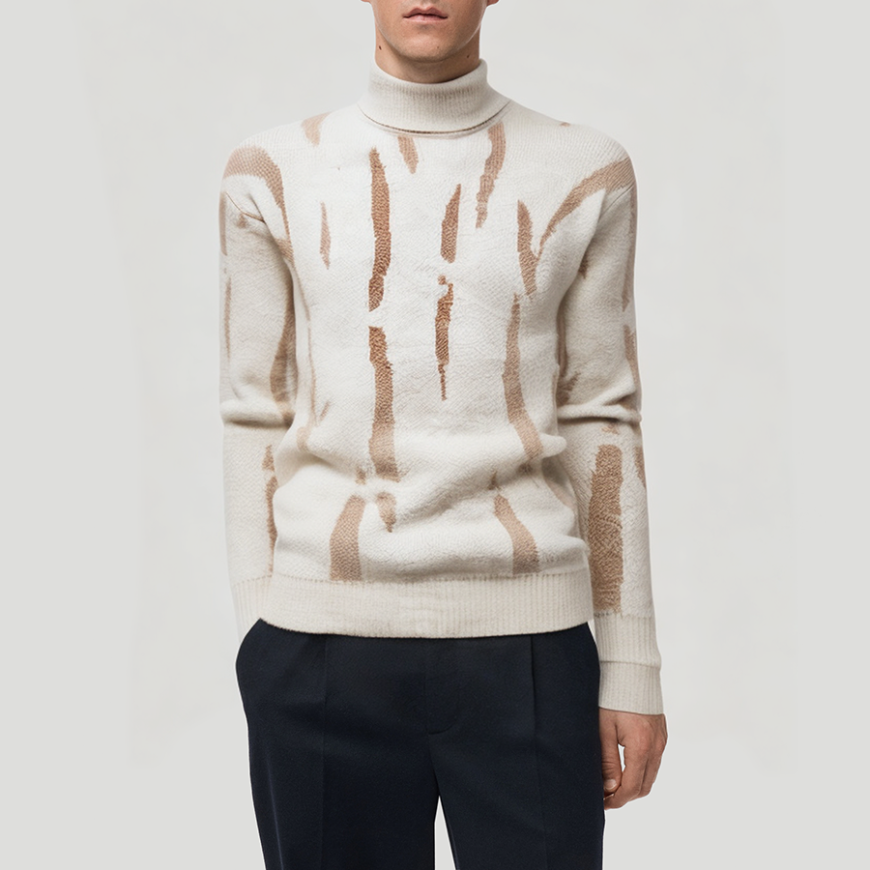 High-quality zebra print men's turtleneck sweater