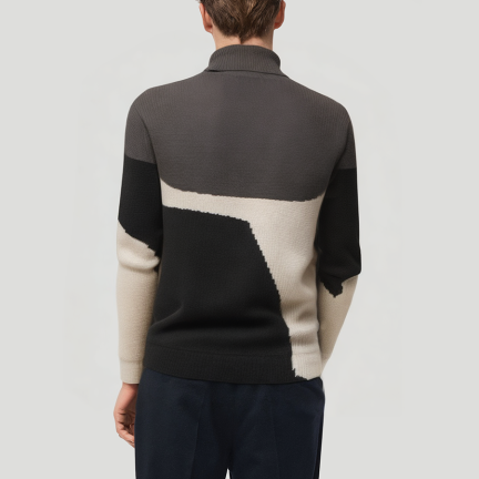 Stylish color-blocked men's turtleneck sweater