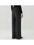 Black casual straight-leg women's fleece-lined trousers