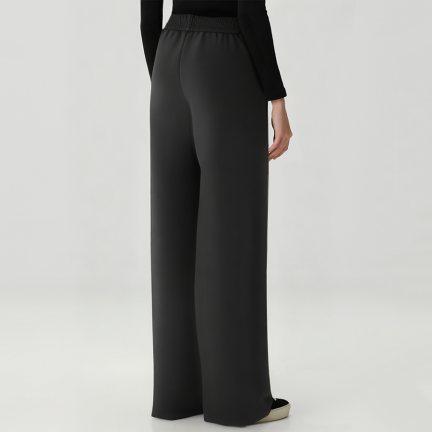 Black casual straight-leg women's fleece-lined trousers