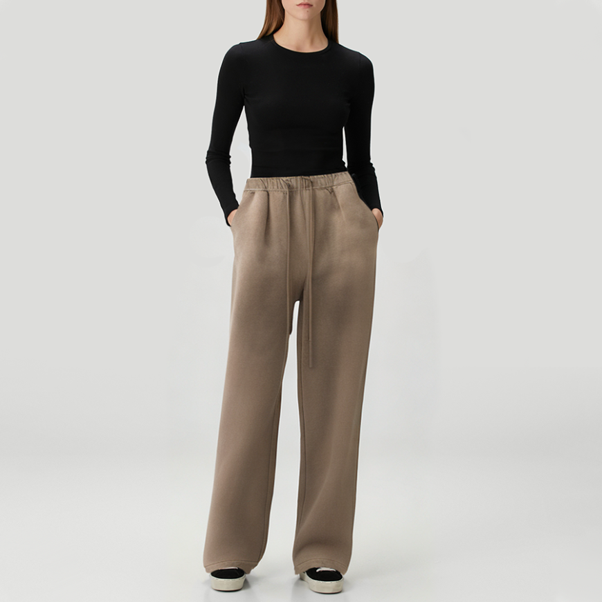 Blank washed women's fleece-lined trousers
