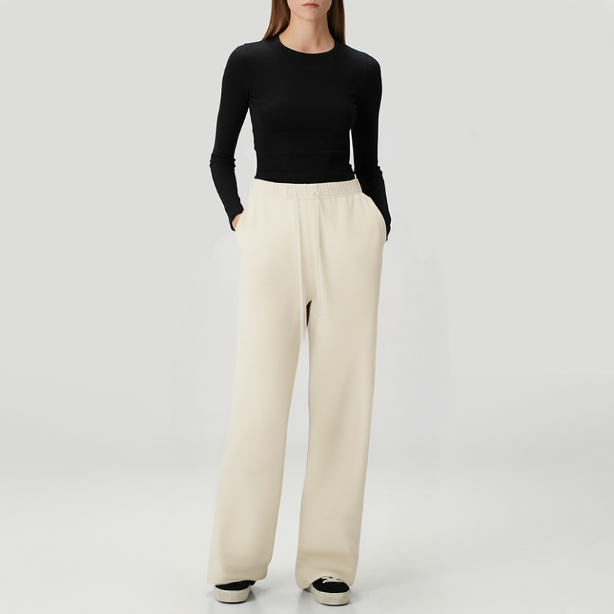 Autumn elastic waist fleece-lined women's trousers