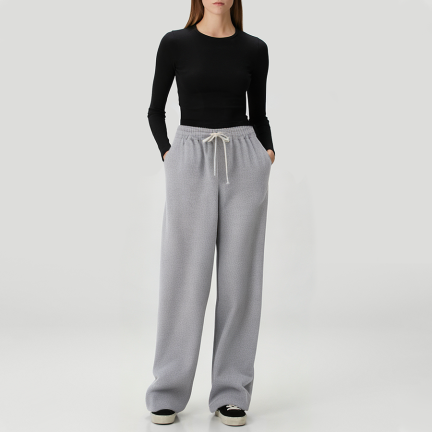 Fashionable drawstring women's fleece-lined trousers
