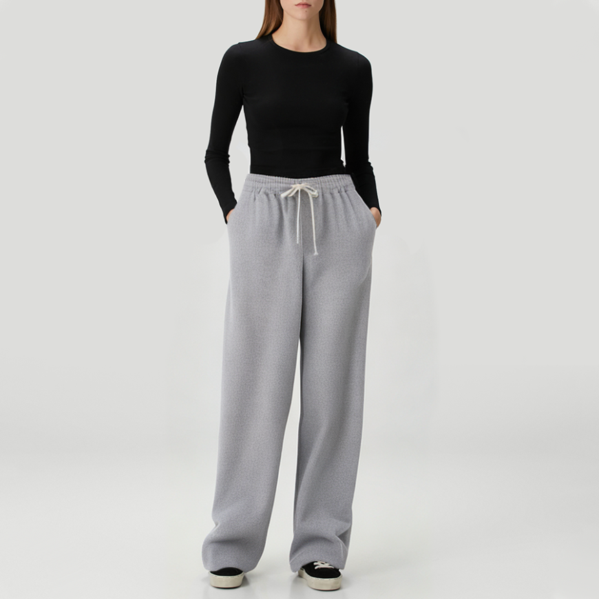 Fashionable drawstring women's fleece-lined trousers